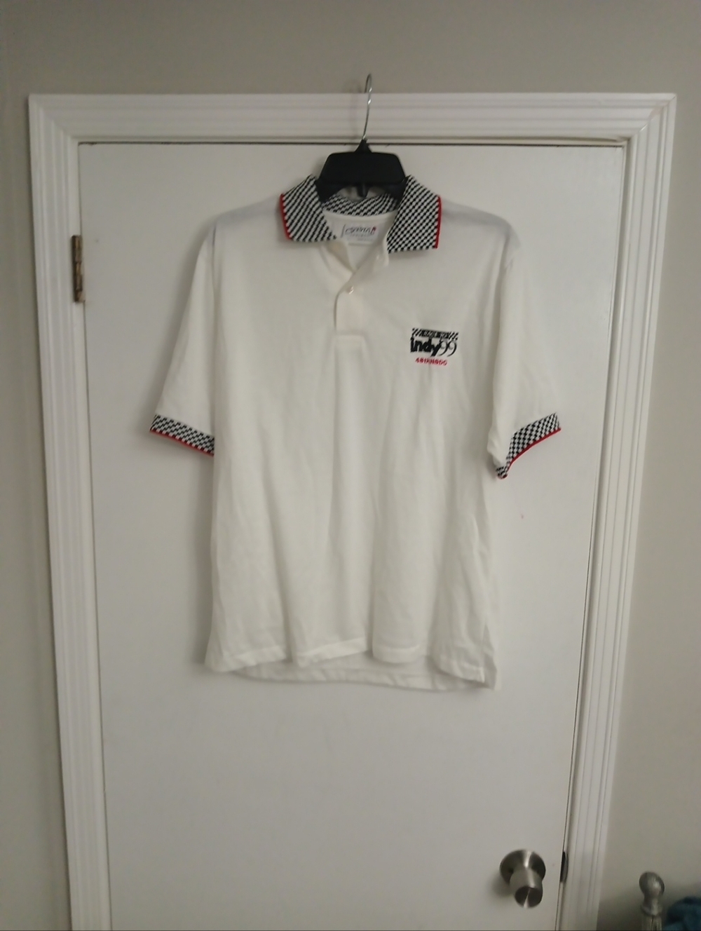 Vintage Racing Indy '99 Racing White Polo Shirt with Contrast Checker Trim